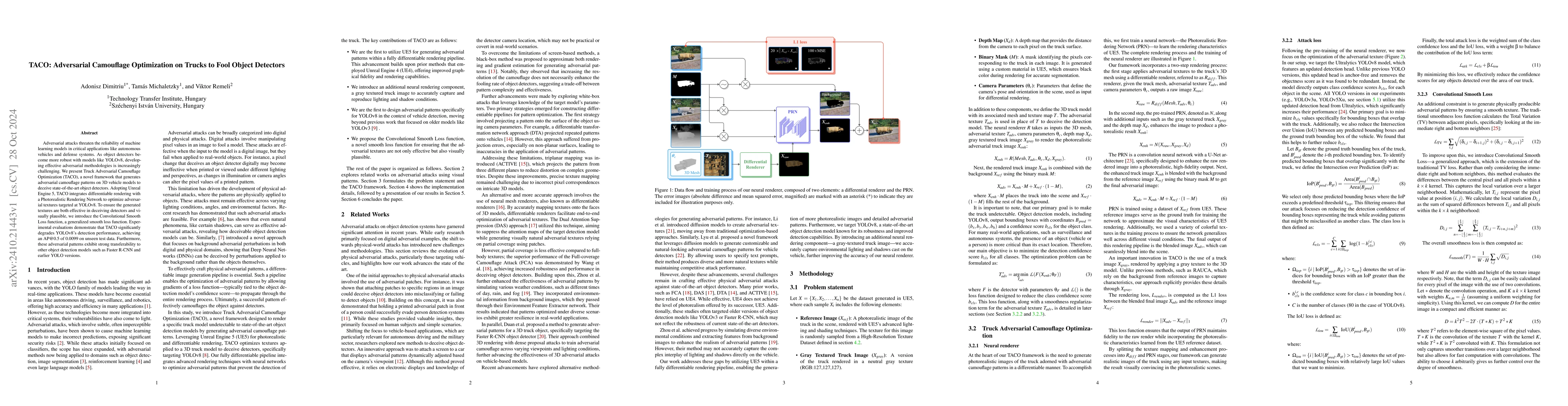 Thumbnail for TACO: Adversarial Camouflage Optimization on Trucks to Fool Object
  Detectors