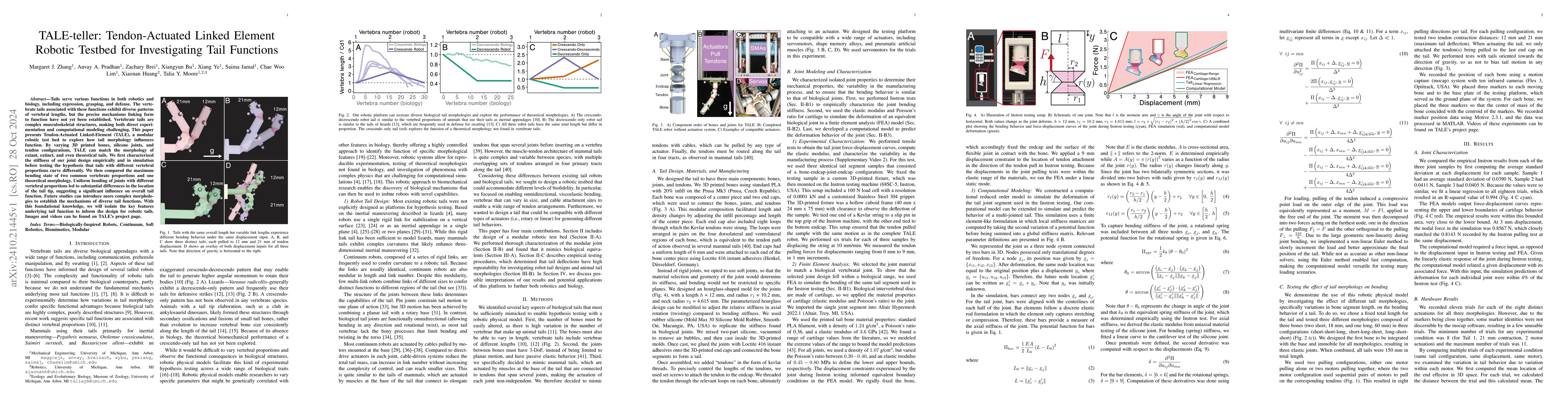 Thumbnail for TALE-teller: Tendon-Actuated Linked Element Robotic Testbed for
  Investigating Tail Functions