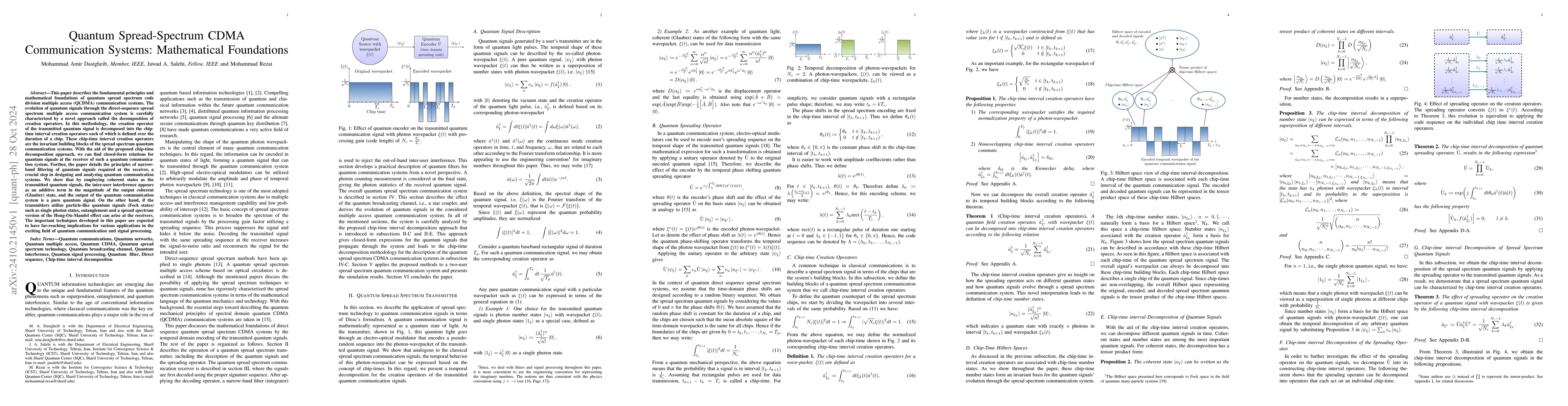 Thumbnail for Quantum Spread-Spectrum CDMA Communication Systems: Mathematical
  Foundations