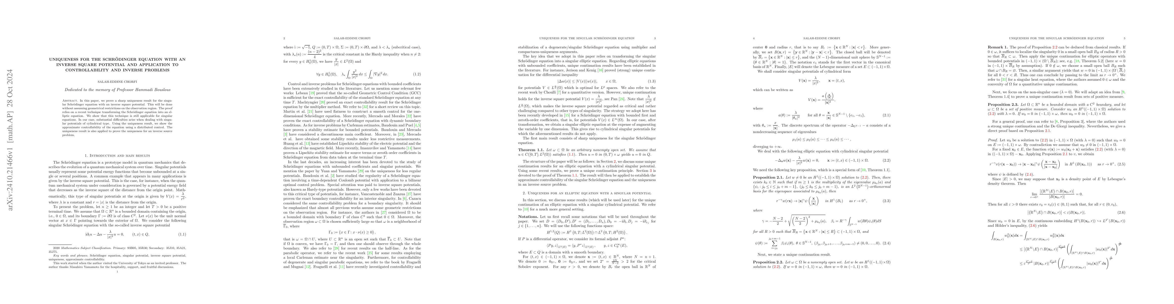 Thumbnail for Uniqueness for the Schrödinger equation with an inverse square
  potential and application to controllability and inverse problems