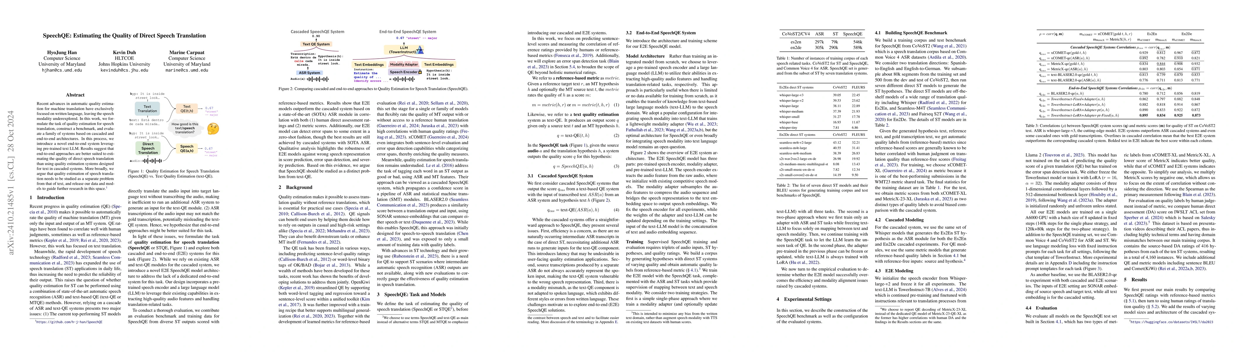 Thumbnail for SpeechQE: Estimating the Quality of Direct Speech Translation