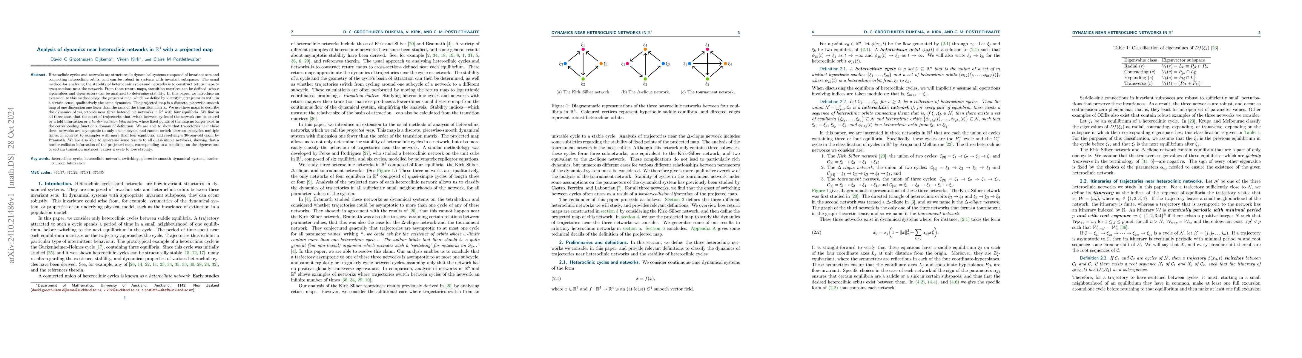 Thumbnail for Analysis of dynamics near heteroclinic networks in $\mathbb{R}^{4}$ with
  a projected map