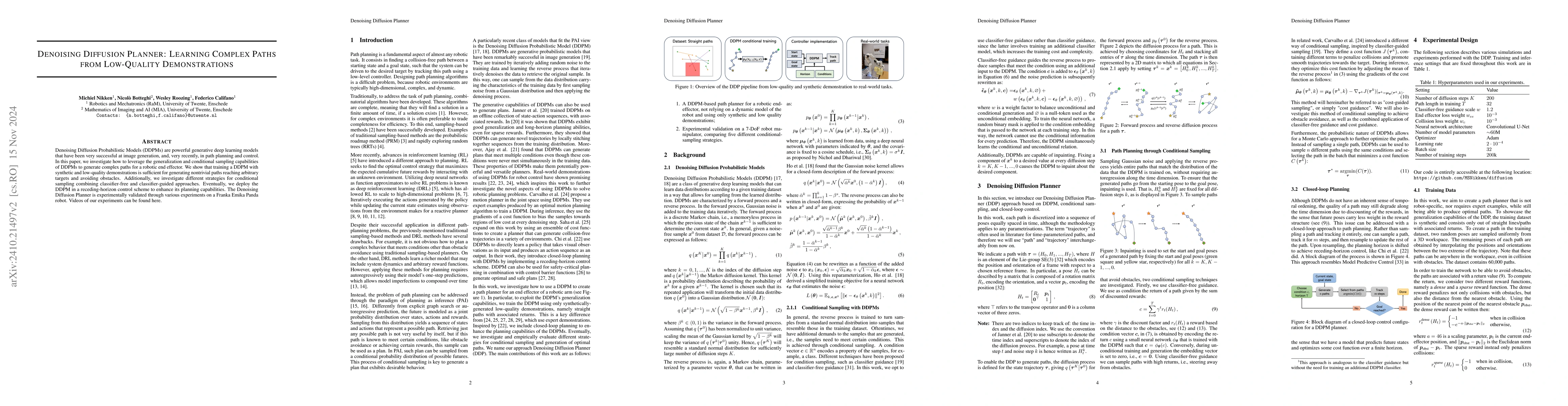 Thumbnail for Denoising Diffusion Planner: Learning Complex Paths from Low-Quality
  Demonstrations
