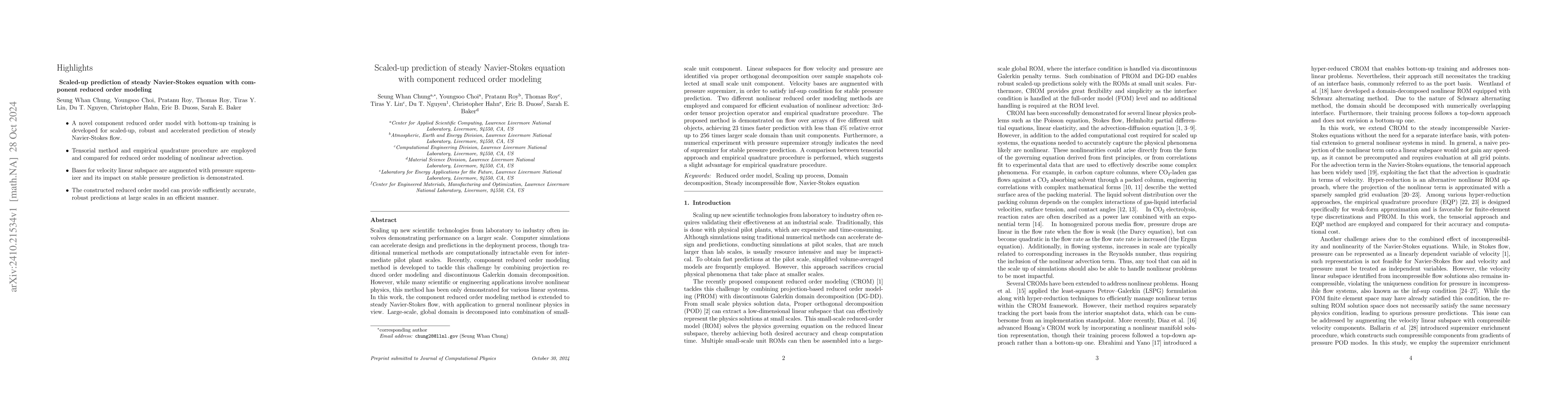 Thumbnail for Scaled-up prediction of steady Navier-Stokes equation with component
  reduced order modeling