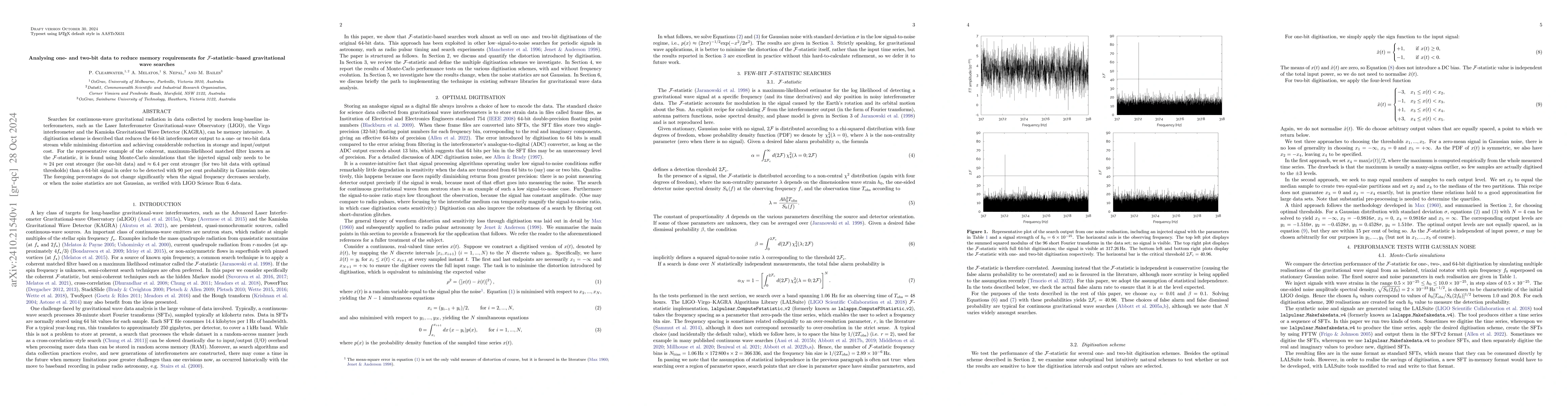 Thumbnail for Analysing one- and two-bit data to reduce memory requirements for
  F-statistic-based gravitational wave searches