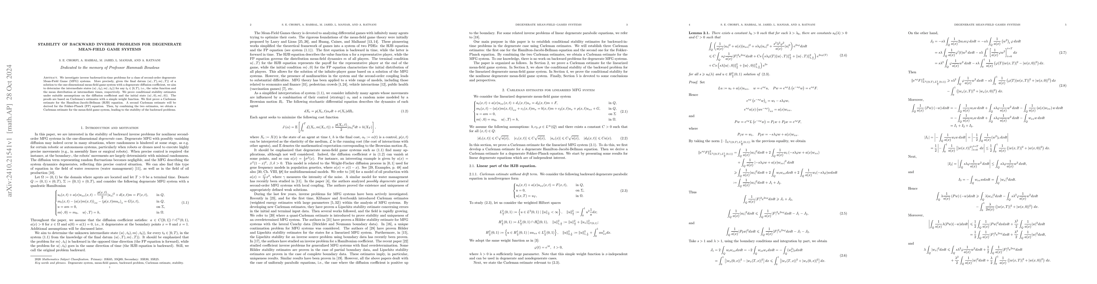 Thumbnail for Stability of backward inverse problems for degenerate mean-field game
  systems