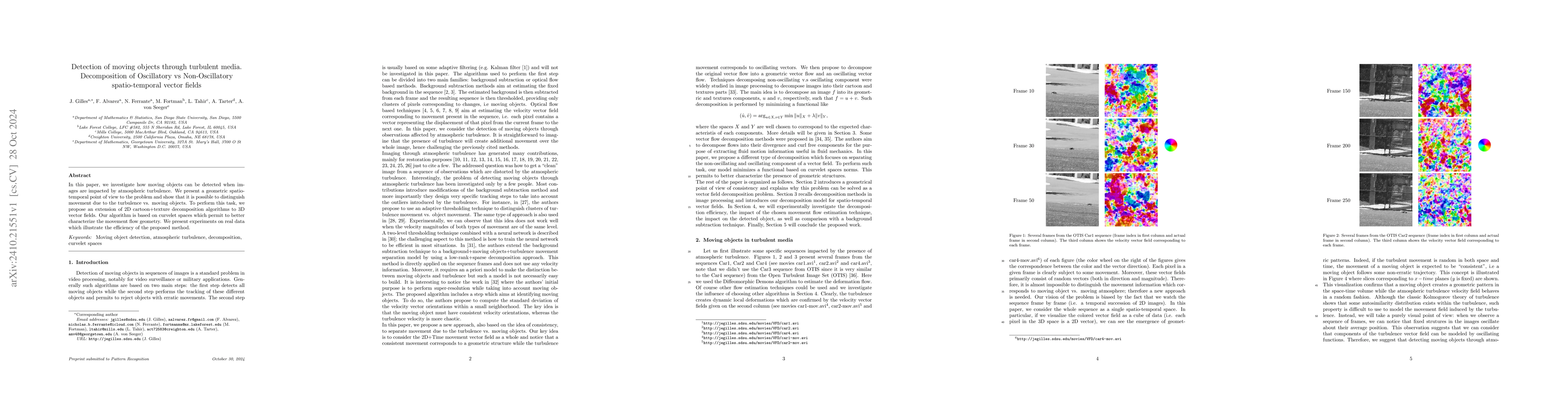 Thumbnail for Detection of moving objects through turbulent media. Decomposition of
  Oscillatory vs Non-Oscillatory spatio-temporal vector fields