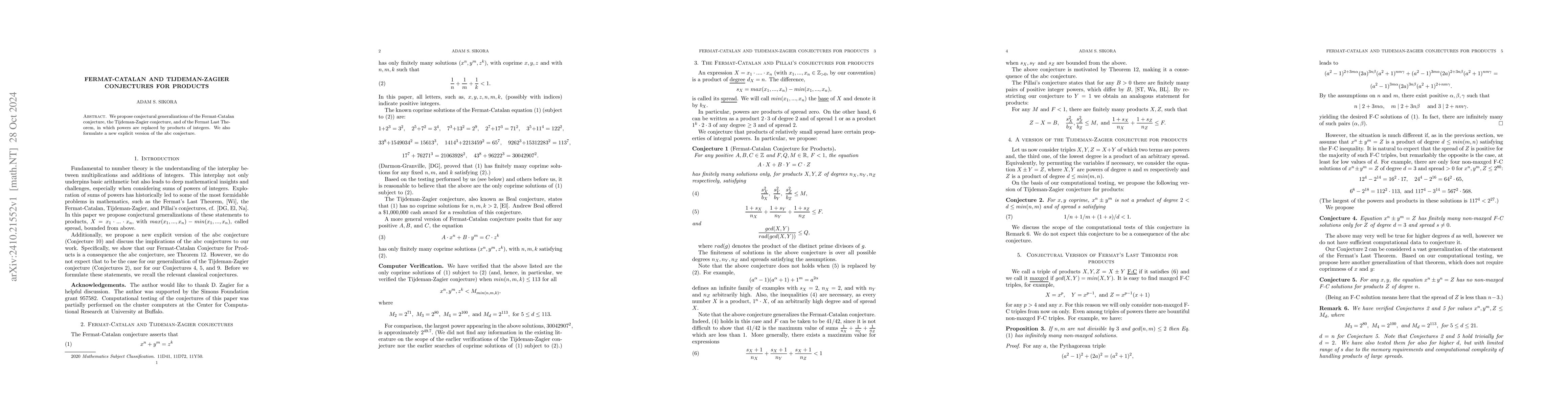 Thumbnail for Fermat-Catalan and Tijdeman-Zagier conjectures for products