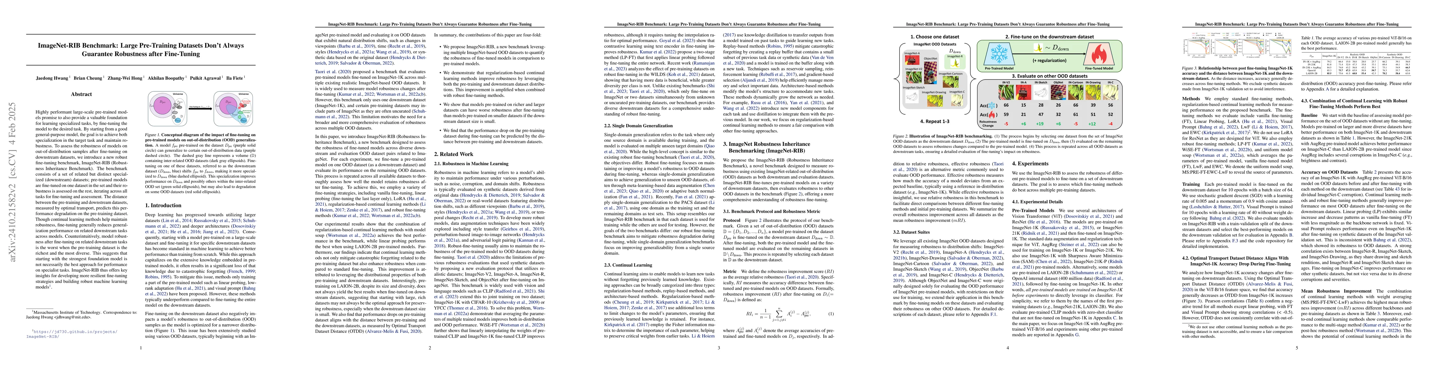 Thumbnail for ImageNet-RIB Benchmark: Large Pre-Training Datasets Don't Guarantee
  Robustness after Fine-Tuning