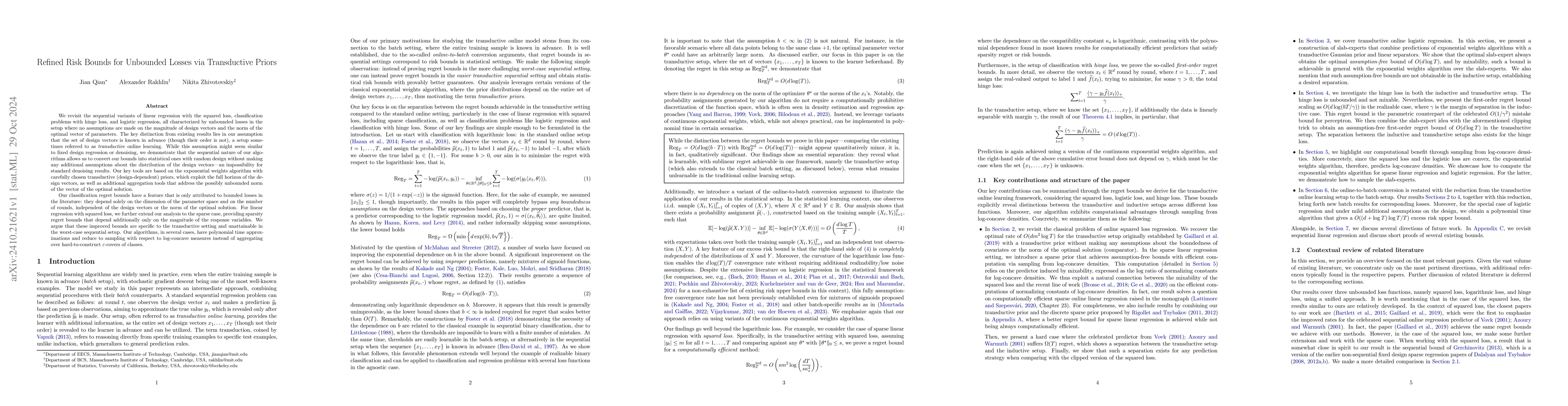 Thumbnail for Refined Risk Bounds for Unbounded Losses via Transductive Priors
