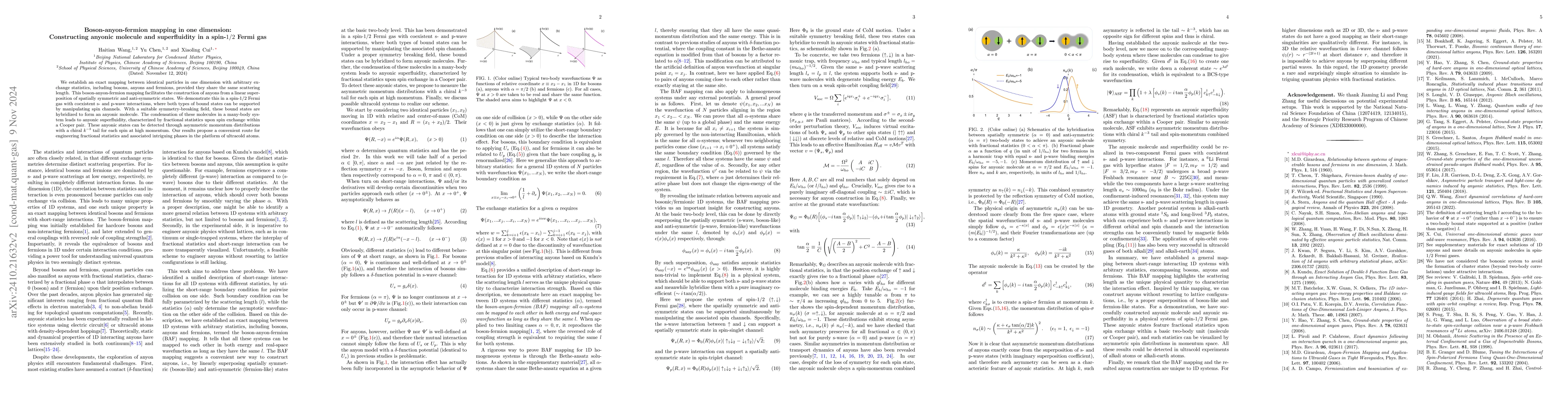 Thumbnail for Boson-anyon-fermion mapping in one dimension: Constructing anyonic
  molecule and superfluidity in a spin-$1/2$ Fermi gas