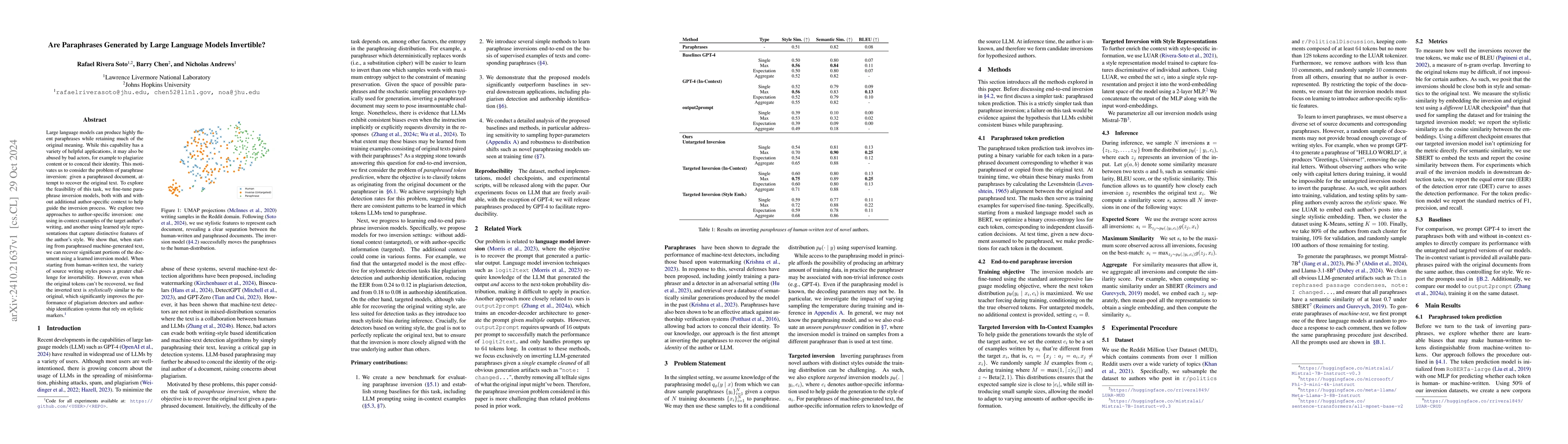 Thumbnail for Are Paraphrases Generated by Large Language Models Invertible?