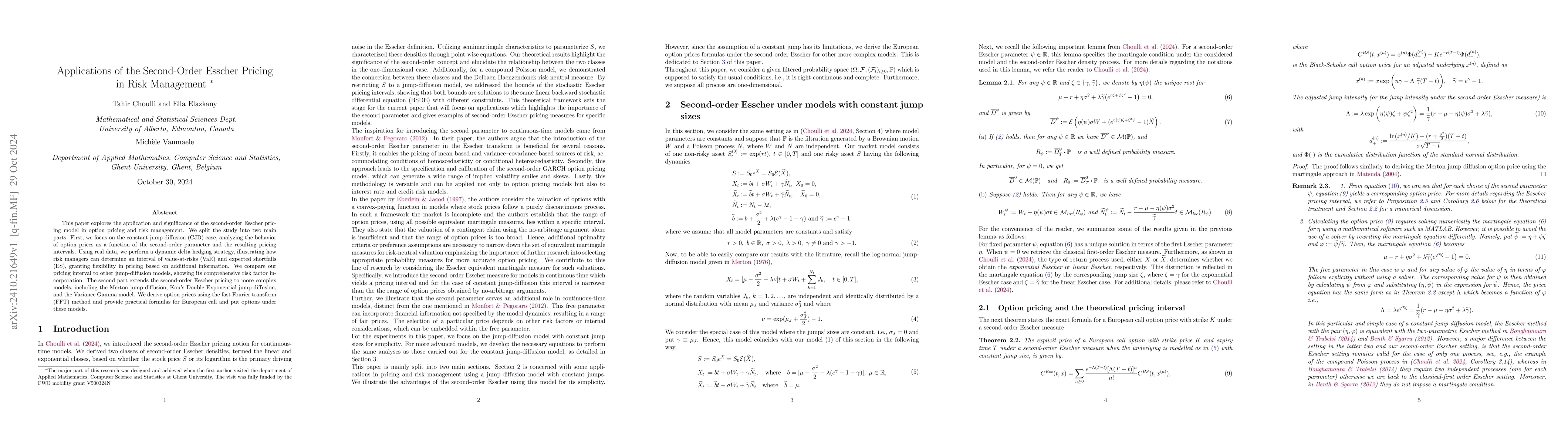 Thumbnail for Applications of the Second-Order Esscher Pricing in Risk Management