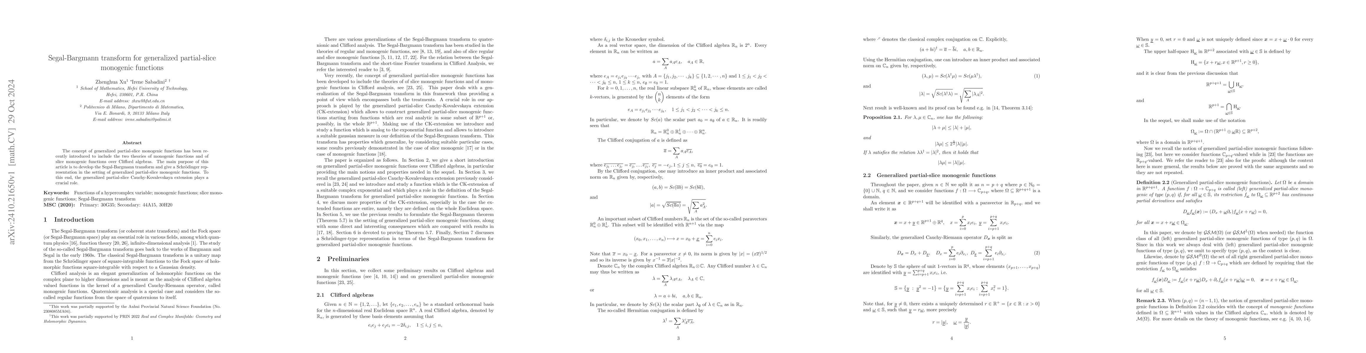 Thumbnail for Segal-Bargmann transform for generalized partial-slice monogenic
  functions