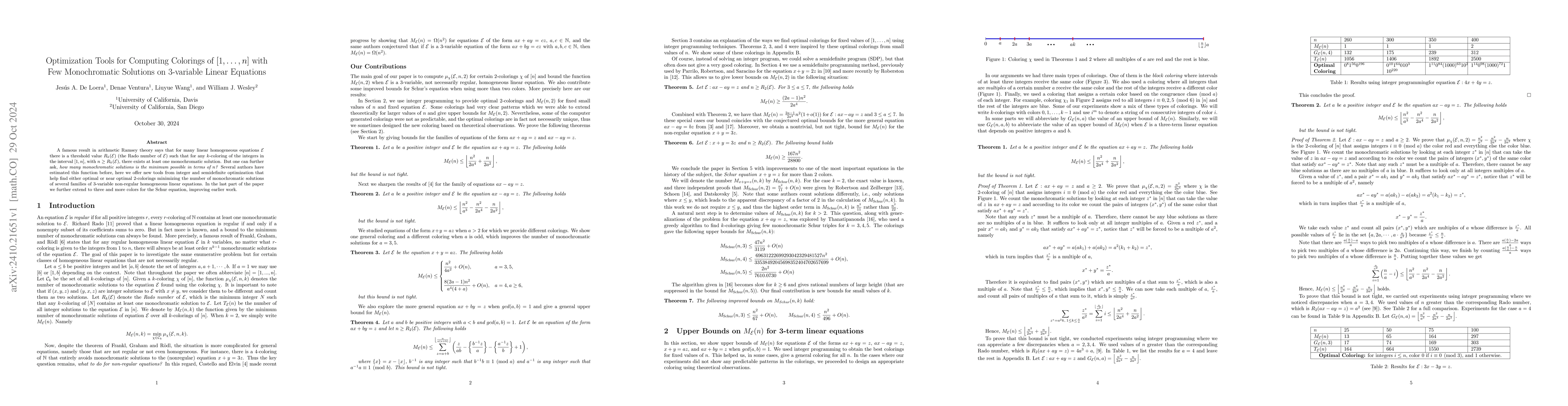 Thumbnail for Optimization Tools for Computing Colorings of $[1,\cdots ,n]$ with Few
  Monochromatic Solutions on $3$-variable Linear Equations