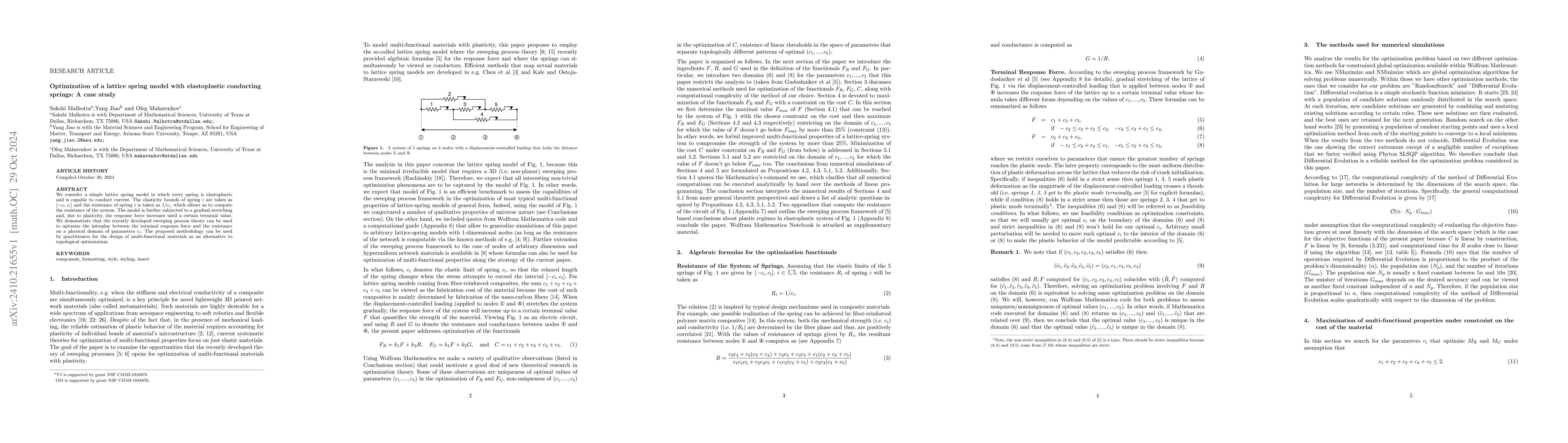 Thumbnail for Optimization of a lattice spring model with elastoplastic conducting
  springs: A case study
