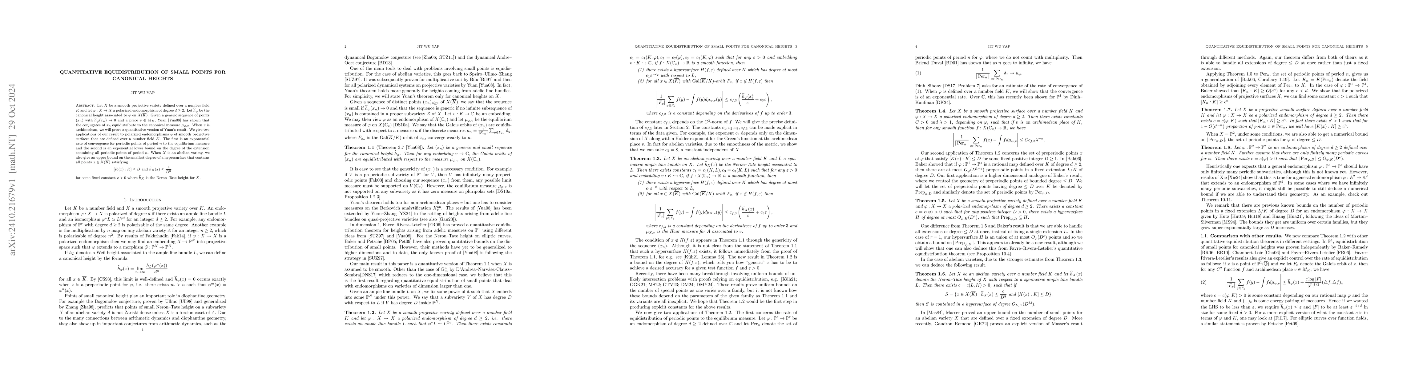 Thumbnail for Quantitative Equidistribution of Small Points for Canonical Heights