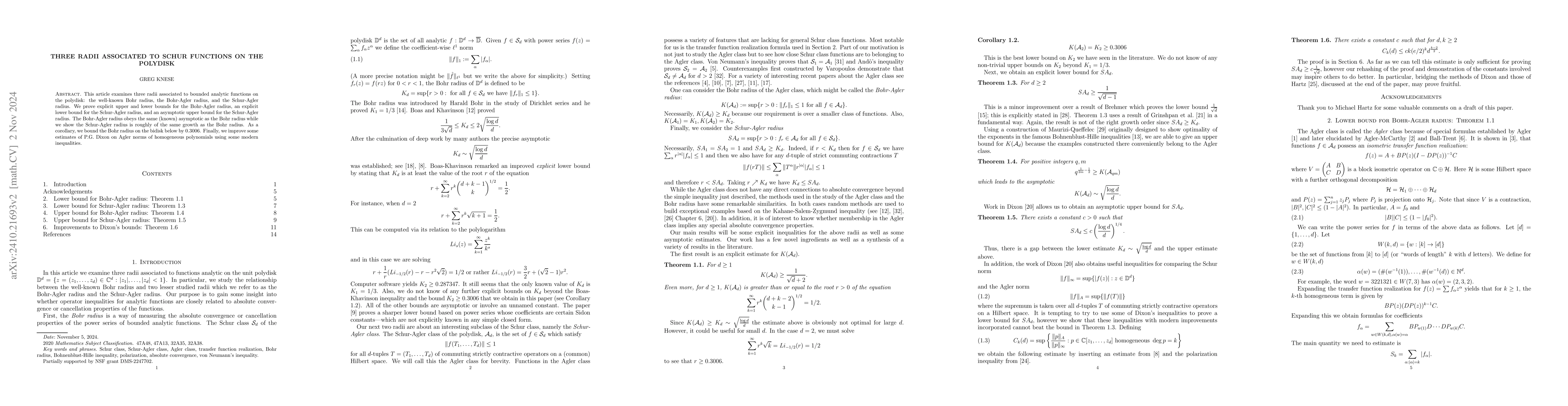 Thumbnail for Three radii associated to Schur functions on the polydisk