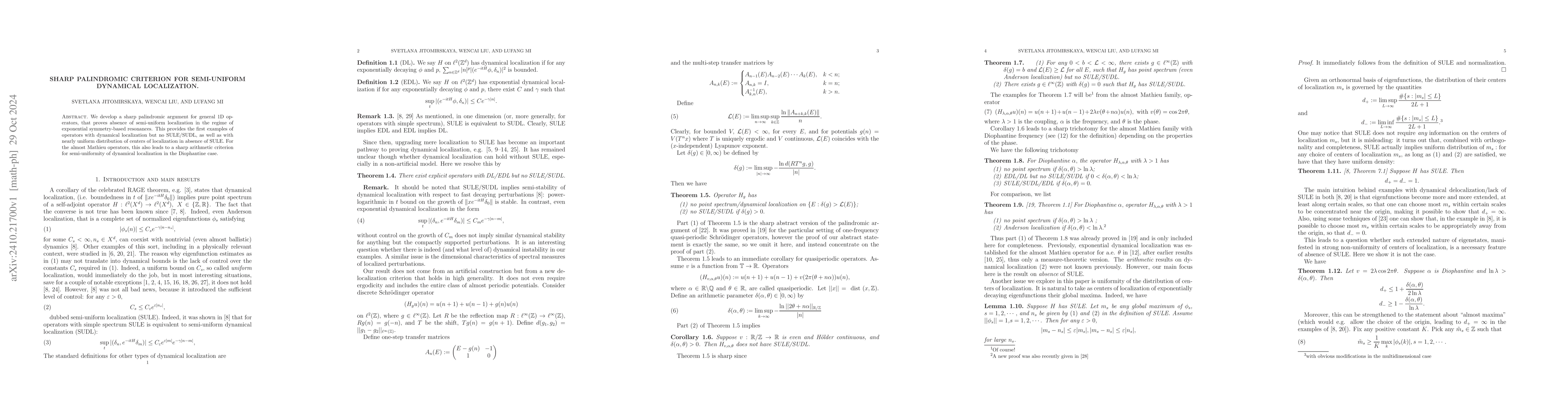 Thumbnail for Sharp palindromic criterion for semi-uniform dynamical localization