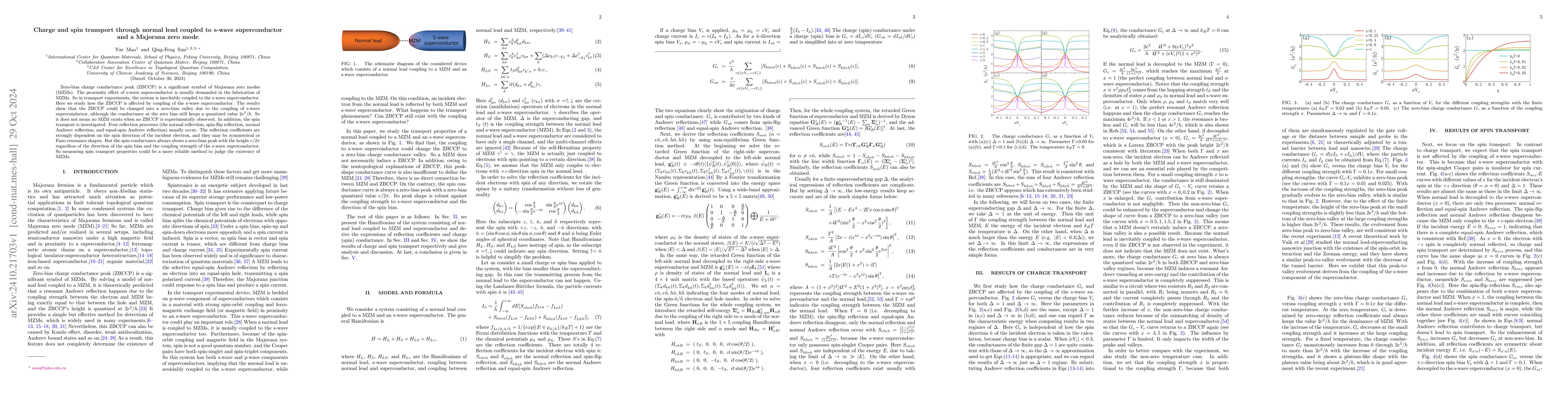 Thumbnail for Charge and spin transport through normal lead coupled to $s$-wave
  superconductor and a Majorana zero mode