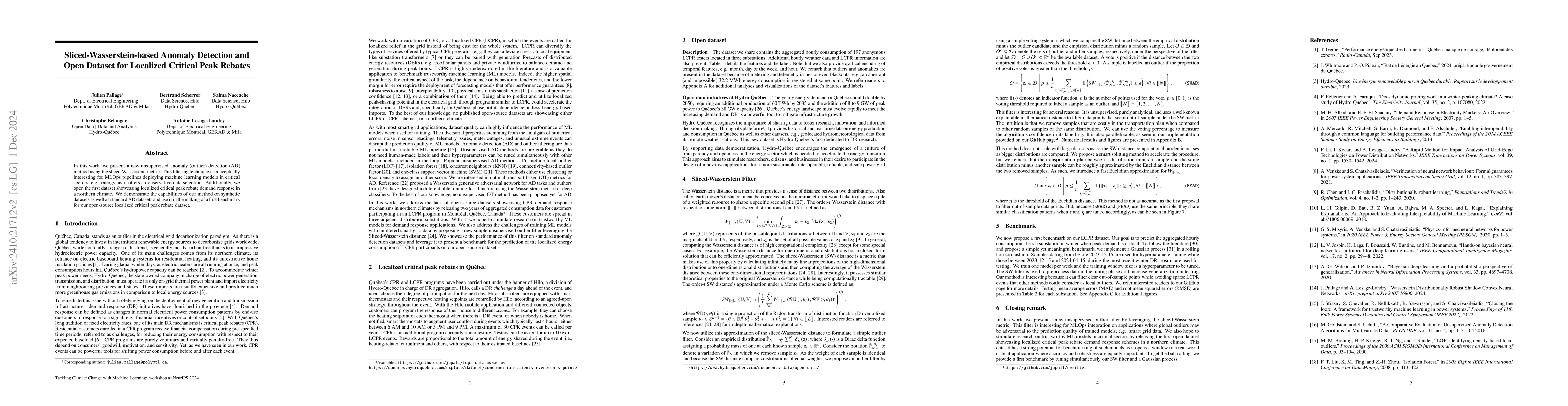 Thumbnail for Sliced-Wasserstein-based Anomaly Detection and Open Dataset for
  Localized Critical Peak Rebates