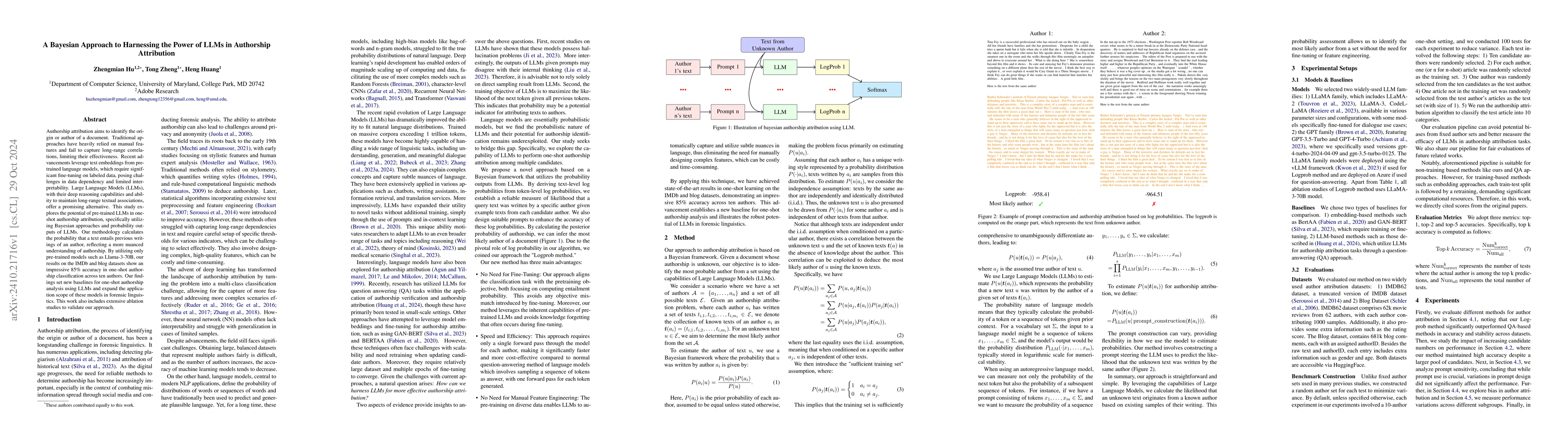 Thumbnail for A Bayesian Approach to Harnessing the Power of LLMs in Authorship
  Attribution