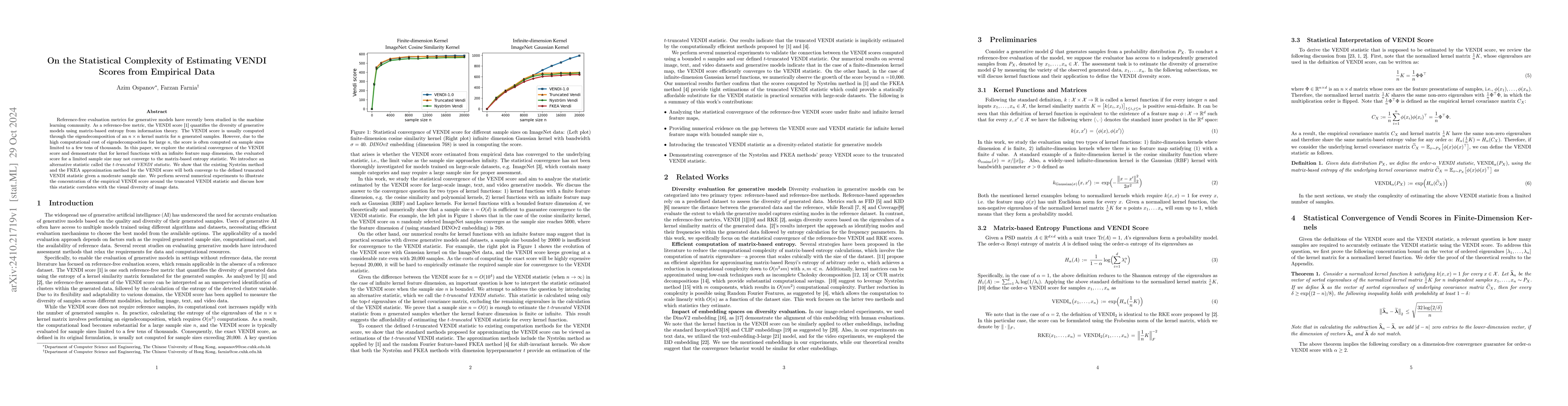Thumbnail for On the Statistical Complexity of Estimating VENDI Scores from Empirical
  Data