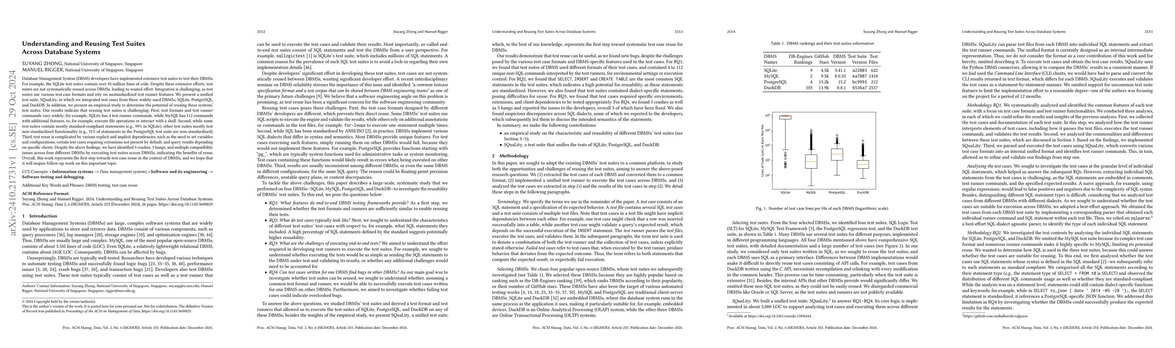 Thumbnail for Understanding and Reusing Test Suites Across Database Systems