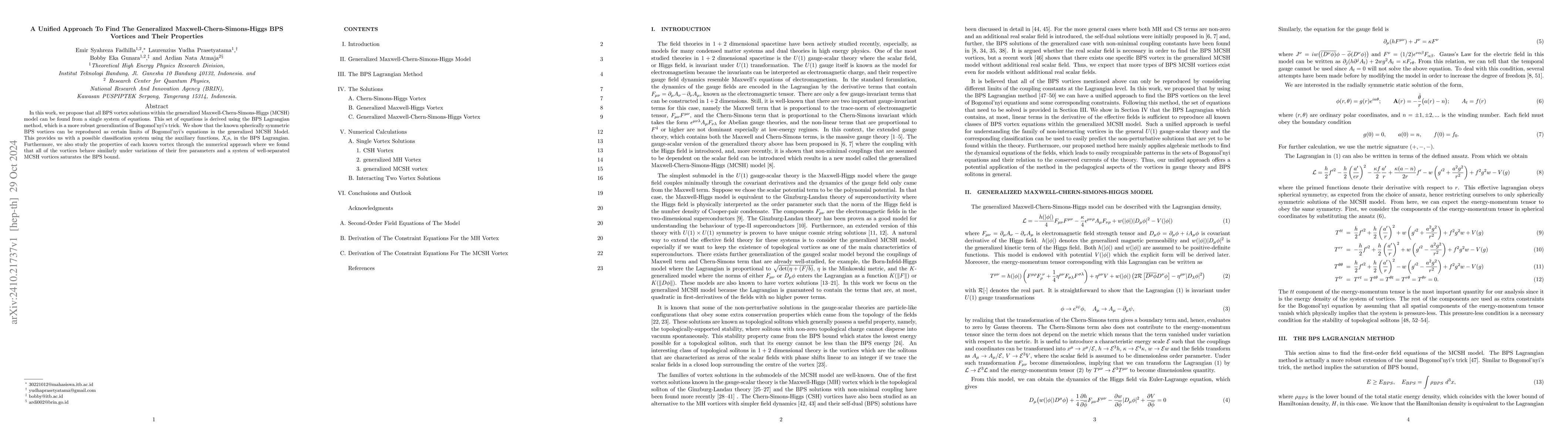 Thumbnail for A Unified Approach To Find The Generalized Maxwell-Chern-Simons-Higgs
  BPS Vortices and Their Properties