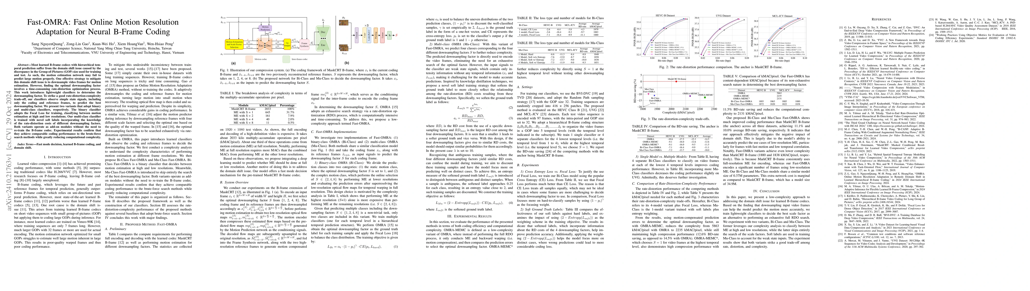Thumbnail for Fast-OMRA: Fast Online Motion Resolution Adaptation for Neural B-Frame
  Coding