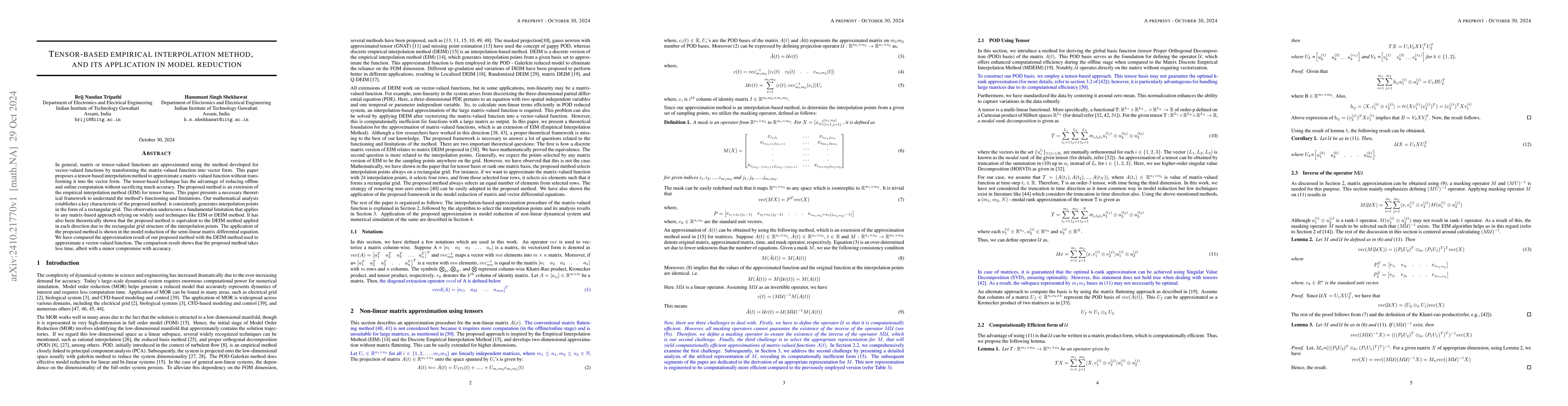 Thumbnail for Tensor-based empirical interpolation method,\newline and its application
  in model reduction