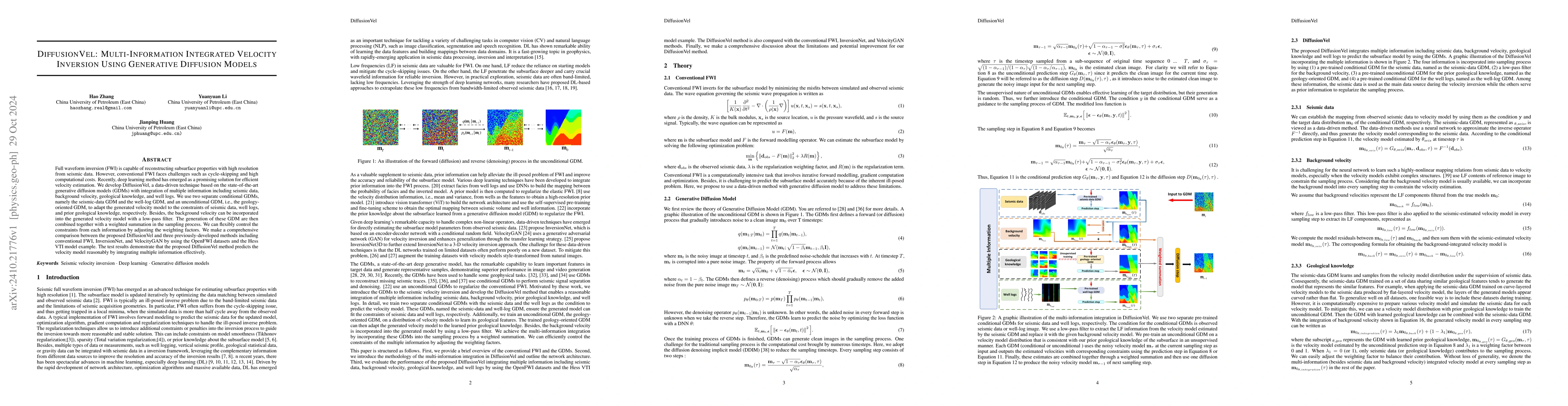 Thumbnail for DiffusionVel: Multi-Information Integrated Velocity Inversion Using
  Generative Diffusion Models