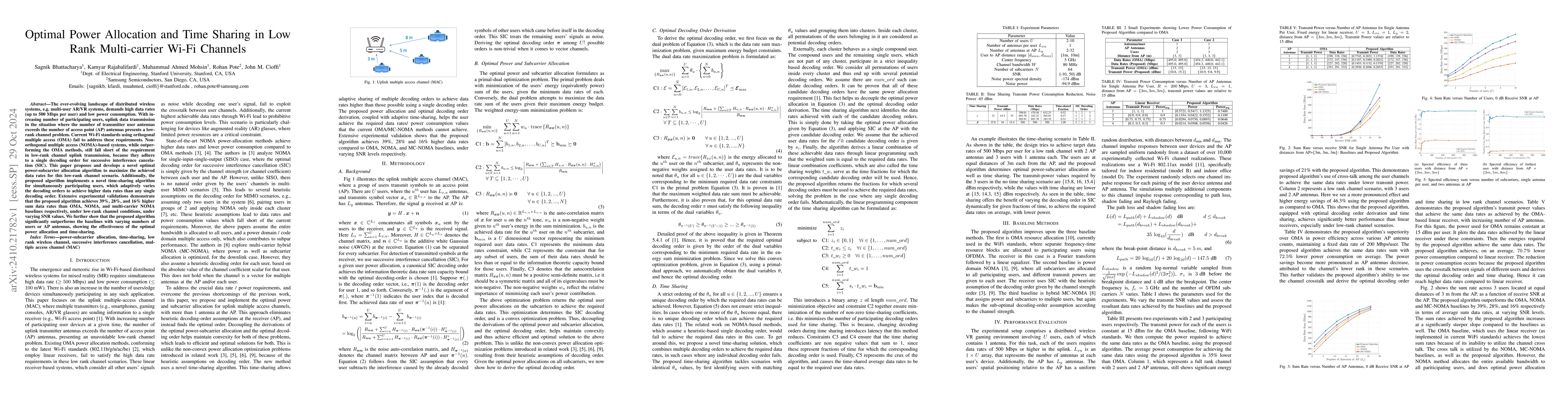 Thumbnail for Optimal Power Allocation and Time Sharing in Low Rank Multi-carrier
  Wi-Fi Channels