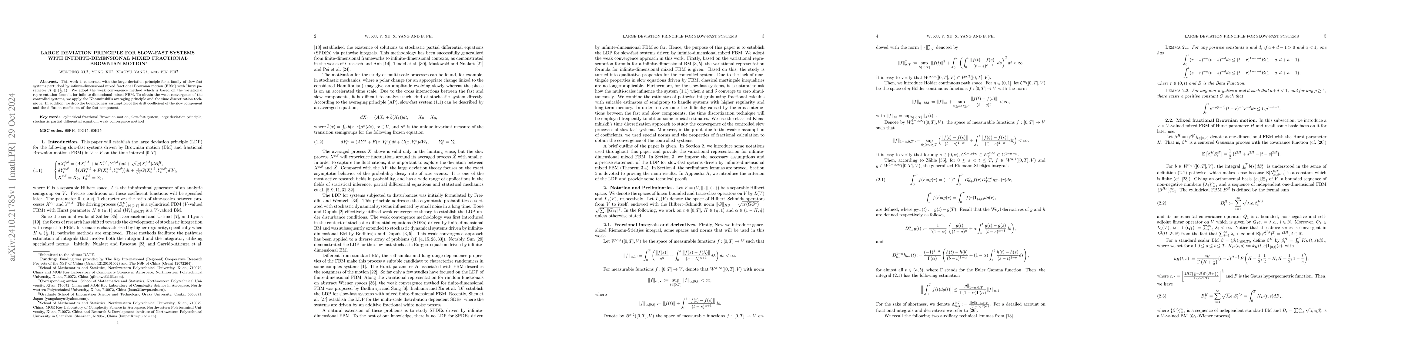 Thumbnail for Large deviation principle for slow-fast systems with
  infinite-dimensional mixed fractional Brownian motion