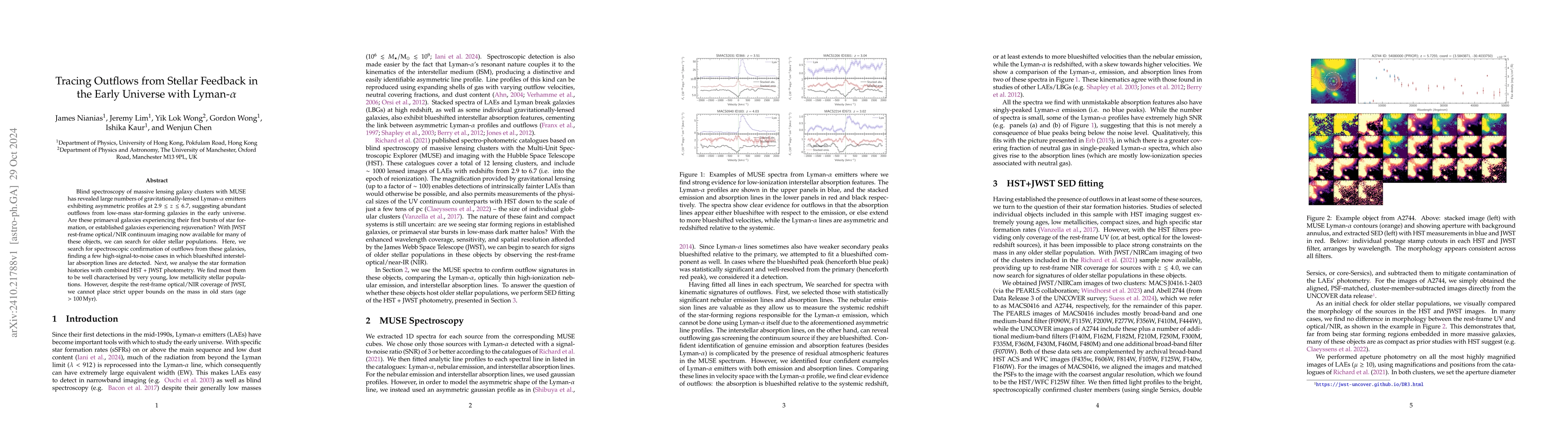 Thumbnail for Tracing Outflows from Stellar Feedback in the Early Universe with
  Lyman-$α$