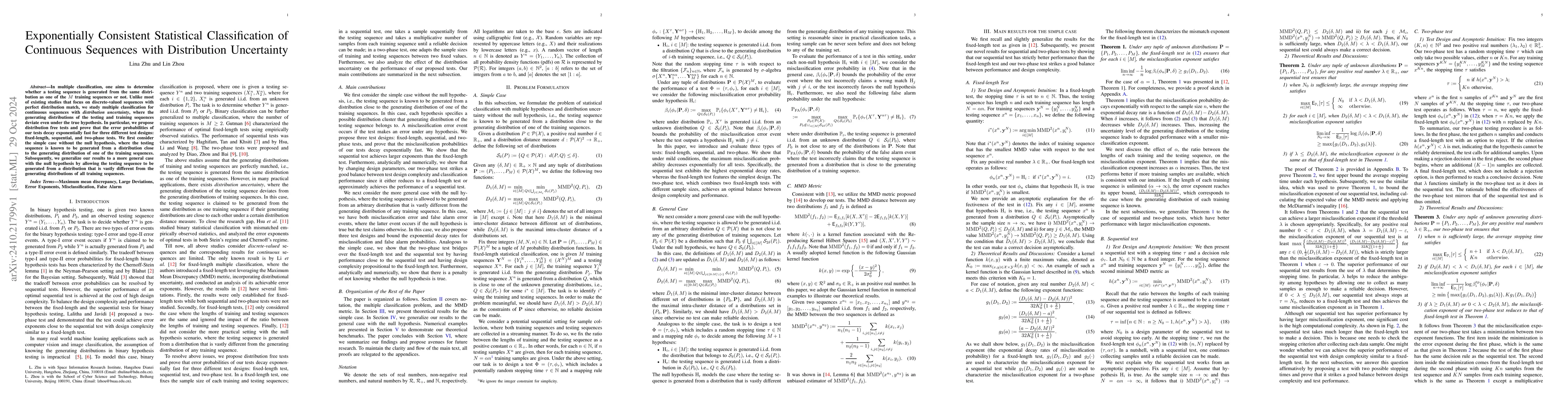 Thumbnail for Exponentially Consistent Statistical Classification of Continuous
  Sequences with Distribution Uncertainty