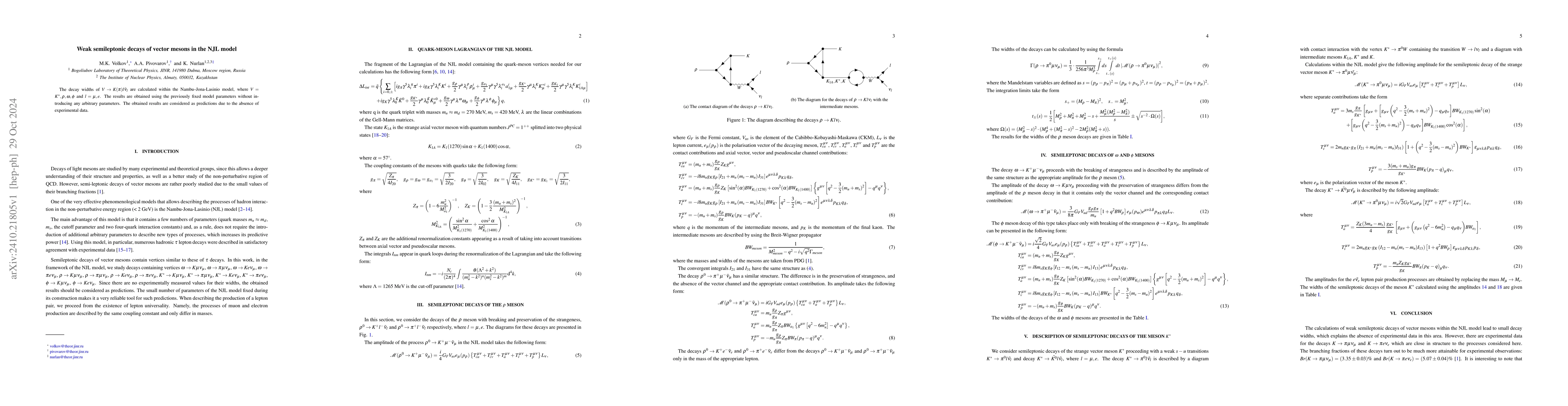 Thumbnail for Weak semileptonic decays of vector mesons in the NJL model