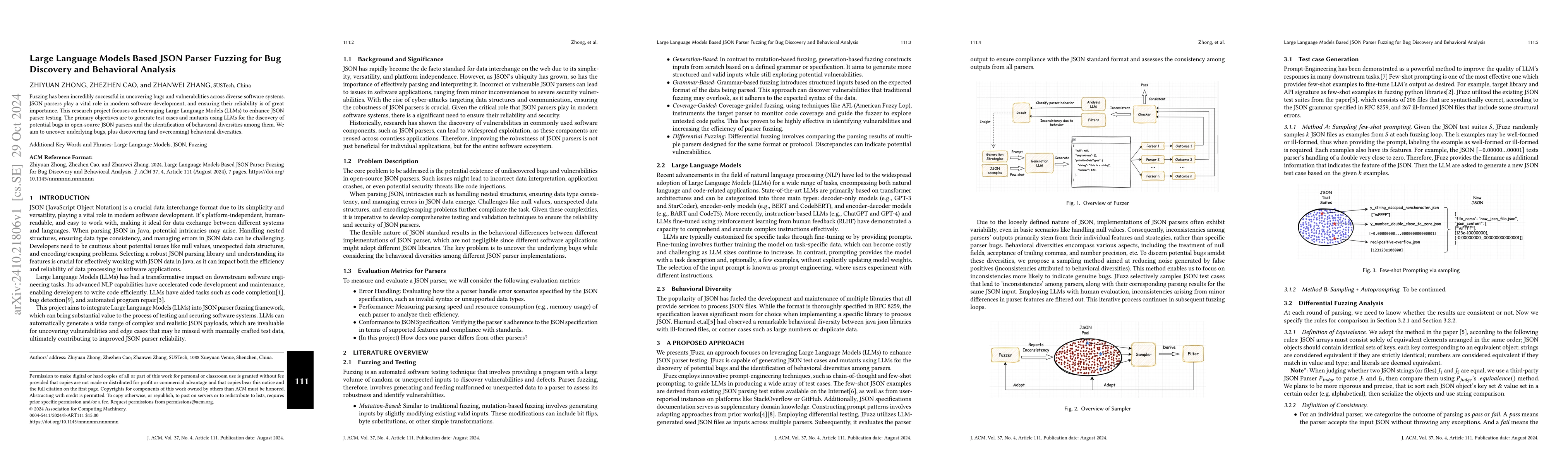 Thumbnail for Large Language Models Based JSON Parser Fuzzing for Bug Discovery and
  Behavioral Analysis