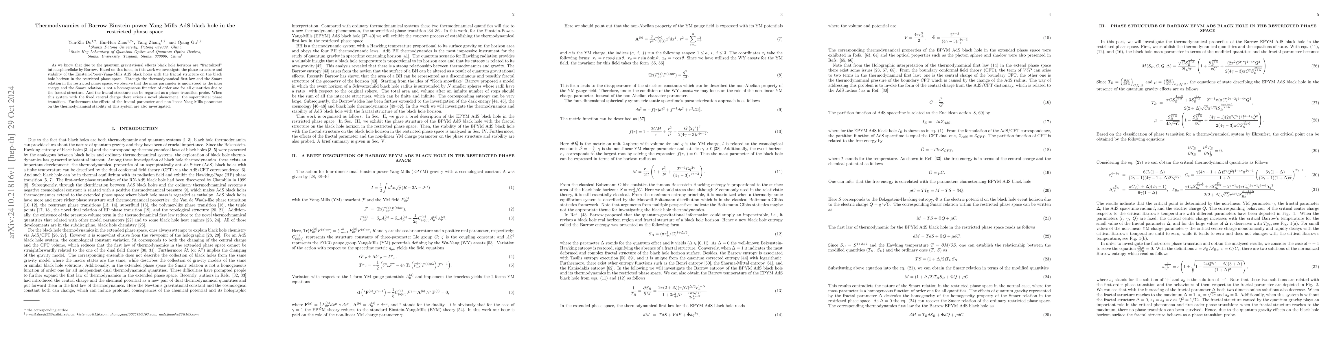 Thumbnail for Thermodynamics of Barrow Einstein-power-Yang-Mills AdS black hole in the
  restricted phase space