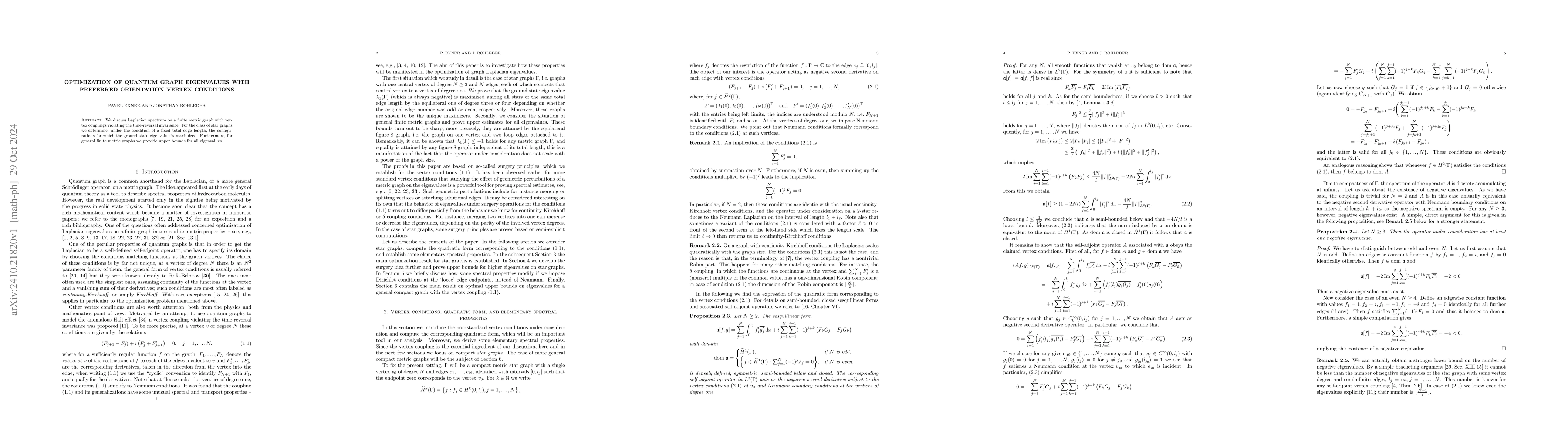 Thumbnail for Optimization of quantum graph eigenvalues with preferred orientation
  vertex conditions