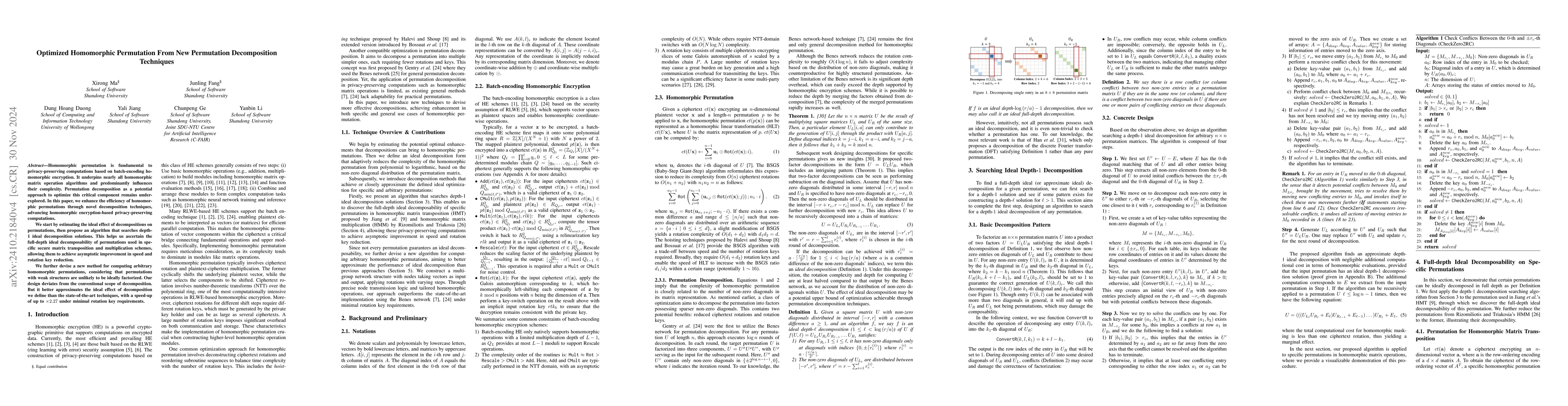 Thumbnail for Optimized Homomorphic Permutation From New Permutation Decomposition
  Techniques