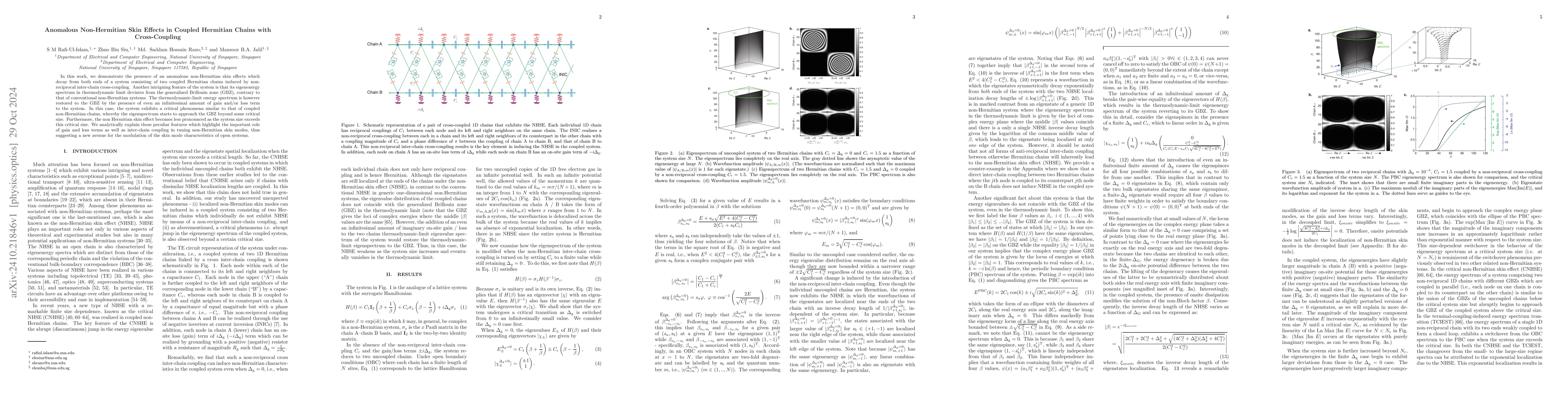 Thumbnail for Anomalous Non-Hermitian Skin Effects in Coupled Hermitian Chains with
  Cross-Coupling