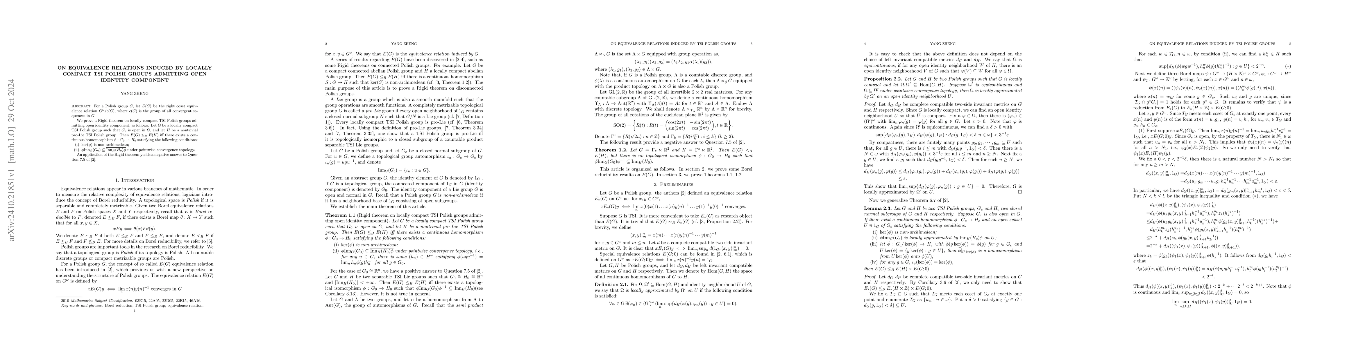 Thumbnail for On equivalence relations induced by locally compact TSI Polish groups
  admitting open identity component