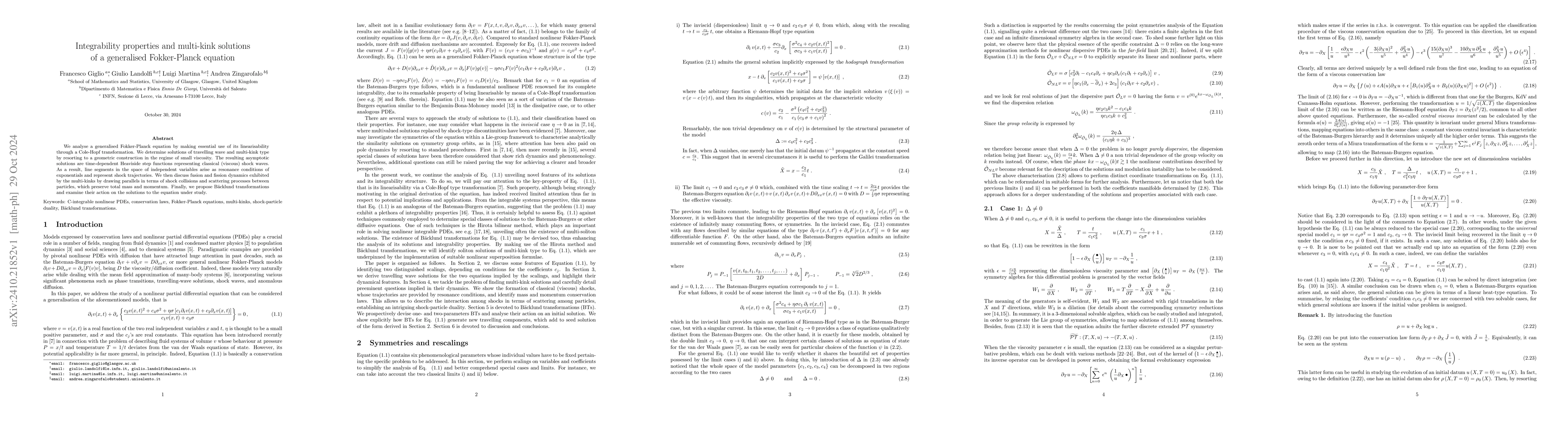 Thumbnail for Integrability properties and multi-kink solutions of a generalised
  Fokker-Planck equation