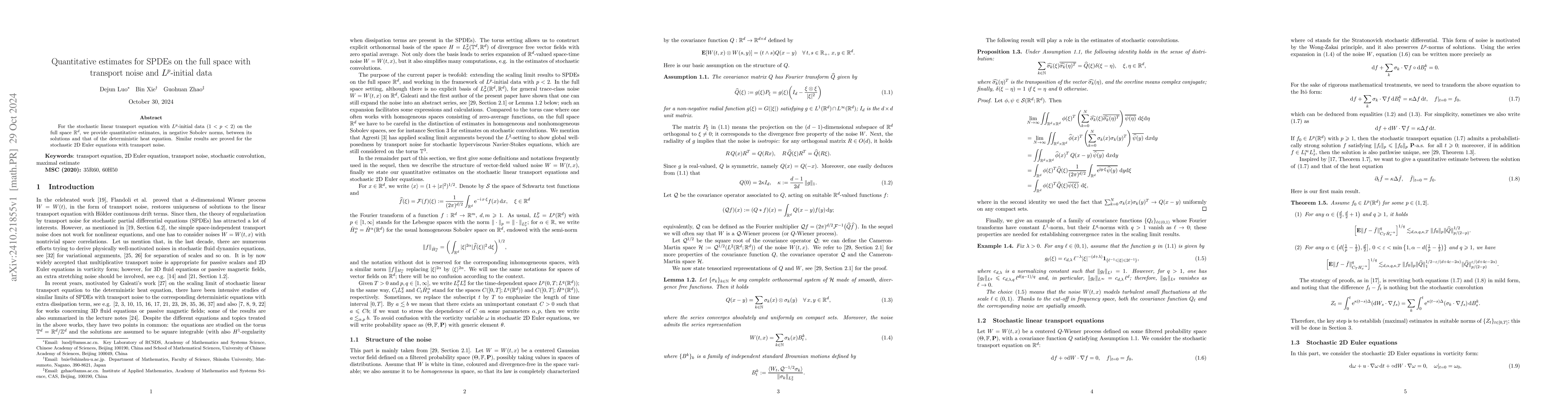 Thumbnail for Quantitative estimates for SPDEs on the full space with transport noise
  and $L^p$-initial data