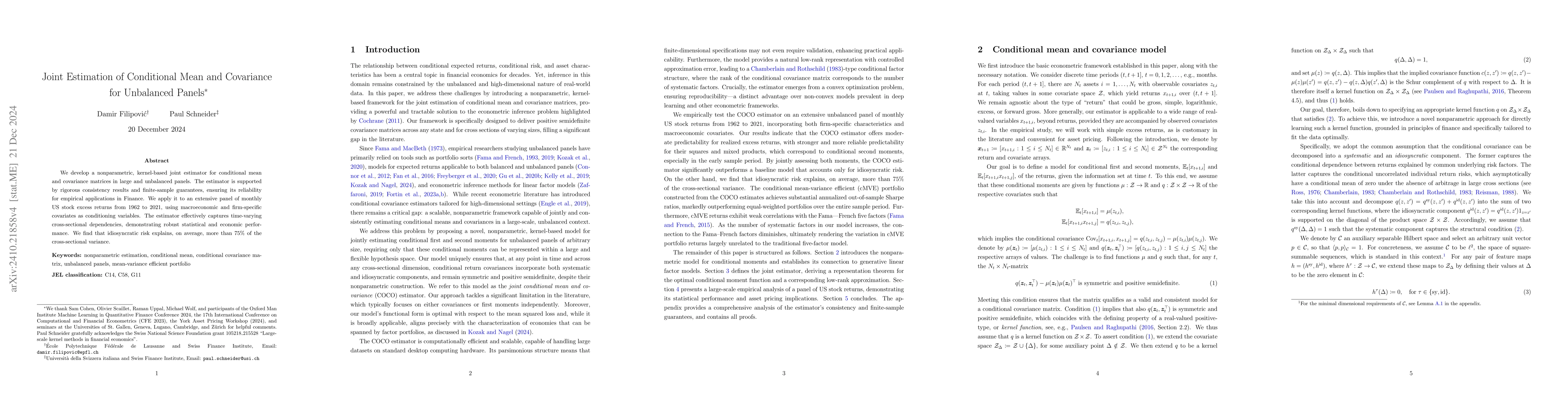 Thumbnail for Joint Estimation of Conditional Mean and Covariance for Unbalanced
  Panels