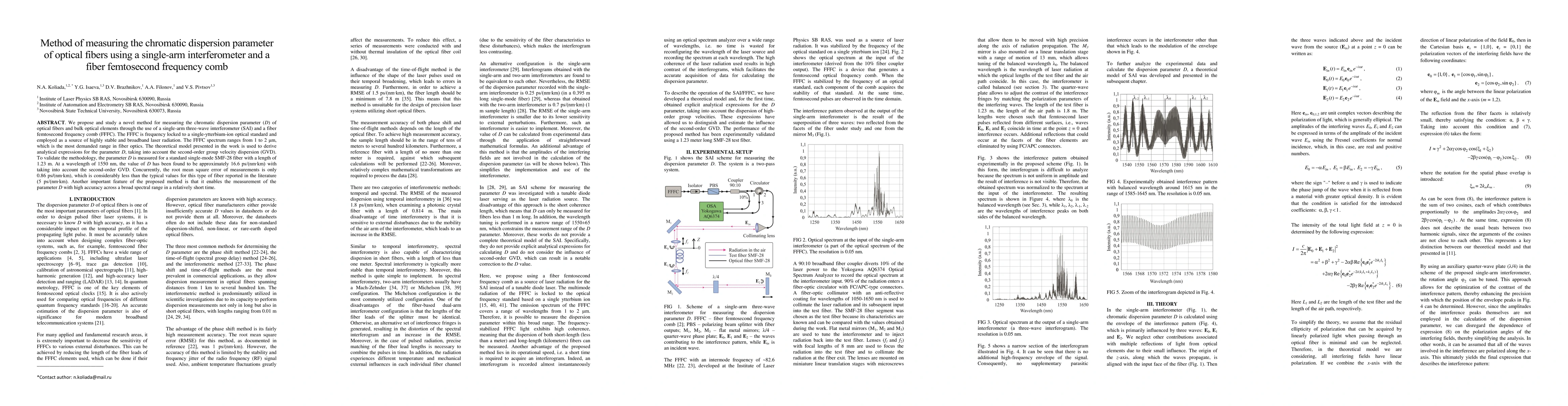 Thumbnail for Method of measuring the chromatic dispersion parameter of optical fibers
  using a single-arm interferometer and a fiber femtosecond frequency comb