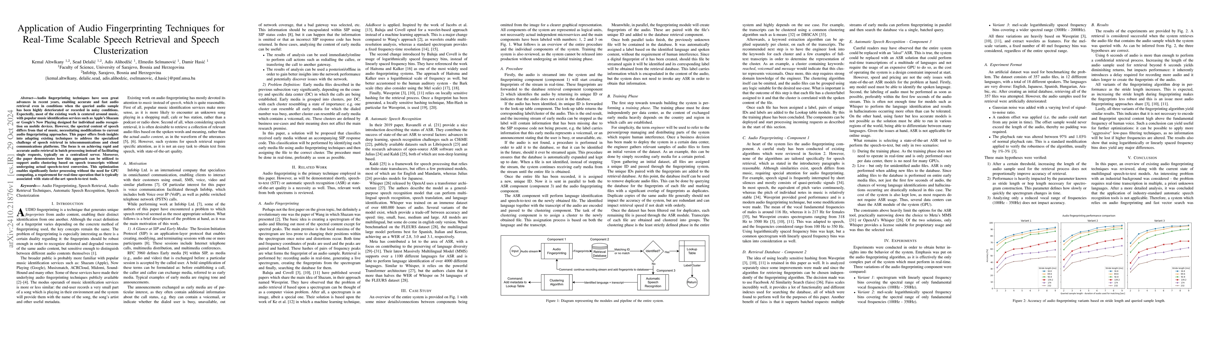 Thumbnail for Application of Audio Fingerprinting Techniques for Real-Time Scalable
  Speech Retrieval and Speech Clusterization