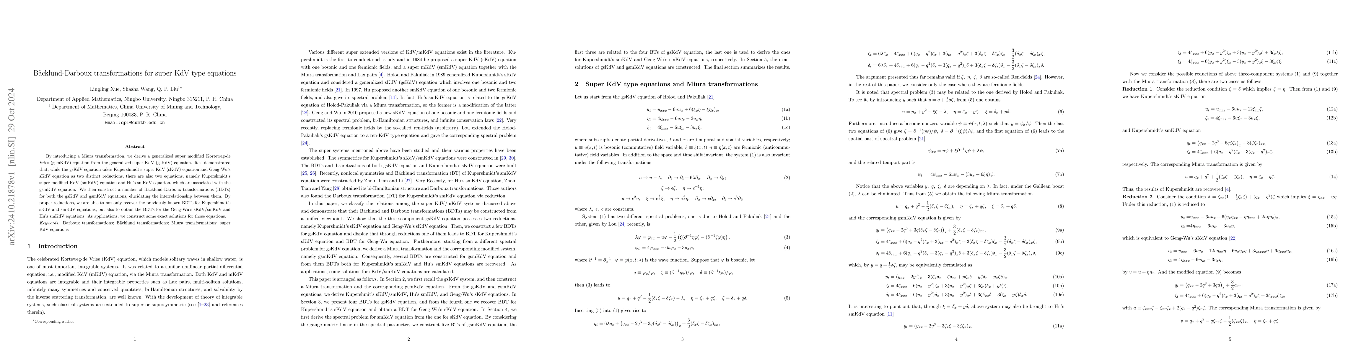 Thumbnail for Bäcklund-Darboux transformations for super KdV type equations