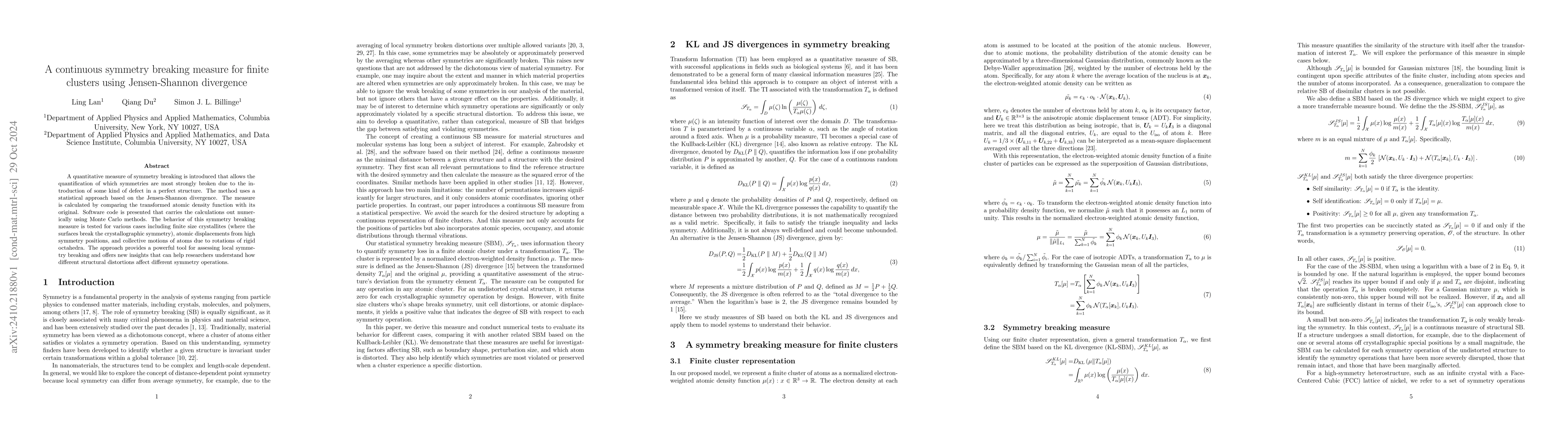 Thumbnail for A continuous symmetry breaking measure for finite clusters using
  Jensen-Shannon divergence